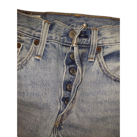 LEVI'S 501 US 24 x 28 Ripped Denim Button Fly Skinny Jeans Distressed Light Wash - Picture 4 of 9